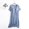 Vestido de Dormir de Manga Corta Integrado de Color Sólido, Ajuste Holgado, con Copas, Escote en V, Estilo Nuevo de Primavera y Verano, Dropshipping
