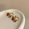 Estilo Chino Retro Zircón de Contraste Rojo Piedra Natural Diseño Hecho a Mano Pendientes de Perlas de Alta Gama para Mujer Clips para Orejas Estilo Nuevo
