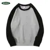 Estilo Nuevo Otoño Sudadera 300G Hombre Mangas Raglán Peso Pesado Marca de Moda Cuello Redondo Bloque de Color Patchwork Manga Larga Ropa de Trabajo Camisa Cultural