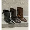 Botines cuadrados retro franceses con plataforma interior, botines casuales ajustados para mujer de otoño e invierno con hebilla de cinturón, Botas Martin