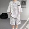 Conjunto de Verano para Hombre: Conjunto de Shorts y Camisa de Manga Corta de Nicho de Alta Gama de Moda con Camiseta Oversize Tie-Dye Desgastada