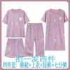 Pijama de Algodón Imitación de Cuatro Piezas para Mujer Verano Dibujos Animados Camisón Delgado Casual Holgado Tallas Grandes Manga Corta Conjunto de Ropa para el Hogar