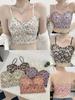 Nuevo Sexy Seda de Hielo Espalda Hermosa Estampado Floral Tirantes Chaleco Pequeño Almohadilla para el Pecho Una Pieza Combinable Envolvente Pecho Ropa Exterior Top