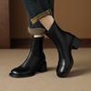 Botines de Tacón Grueso con Punta Redonda para Mujer, Botas Delgadas Elásticas de Piel Suave, Botas de Mujer con Cremallera Trasera Corta y Costuras de Cuero