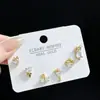 Exquisitos y pequeños pendientes de tres pares con circonitas incrustadas en diamantes, elegantes y sencillos, de alta calidad, con aguja de plata S925.