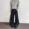 Corte Scimitar Estilo Americano Estrutura Plissada Múltipla com Costura Visível Jeans Unissex Perna Reta Ligeiramente Flare Cleanfit Cor Original Calça Tendência