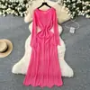 Estilo Delicado Nicho Alta Qualidade Gola Redonda Manga Longa Tricô Vazado Vestido Conjunto de Duas Peças Feminino com Saia de Forro Interna