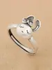 Anillo de conejo de plata esterlina s999 para mujer, anillo retro abierto con diseño de animal antiguo, anillo de conejo con pata de conejo del zodíaco de plata