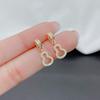 Brincos de cabaça de duas peças, brincos de diamante completos com microincrustações, personalidade, brincos da Coreia do Sul, agulha de prata esterlina S925, borla longa, emagrecimento facial