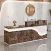 Mostrador de recepción de empresa moderno y sencillo, mostrador de recepción de salón de belleza, tienda de ropa, cajero, barra de esquina, luz luminosa con mostrador
