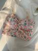 Ai Chunshi Menina Doce Estampado Floral Macacão Almofada de Peito Plissado Camisole Pequeno Peito Ombro a Ombro Emagrecimento Top Tubo Estampado de Menina