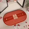 Tapete de chão oval vermelho para casamento, espessado, absorvente de água, à prova de poeira, tapete de entrada para casa nova, tapete festivo, PVC antiderrapante feito sob medida