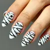 Halloween Momia Vendaje Largo Forma de Almendra Negro y Blanco Pegatinas para Uñas Fábrica Venta al por Mayor Uñas Postizas