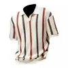 Camisa de punto de manga corta para hombre de Amazon Europa y América, camiseta de negocios de ajuste ceñido a rayas huecas de bloques de color, venta al por mayor transfronteriza