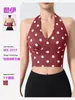Top de Yoga com Gola V e Estampa Xadrez, Modelo Halter, Ajuste ao Corpo, Curto, Roupa Externa Estilo Hot Girl, Sutiã Esportivo de Alta Intensidade para Corrida e Fitness