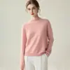 Suéter feminino de cashmere com gola alta discreta, nova malha versátil de caimento solto para outono e inverno, pulôver de manga longa