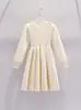 Otoño e invierno nueva moda color liso estilo casual vestido niñas estilo western manga larga vestido suéter tejido