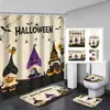 Cortina de ducha de fantasma de Halloween Felpudo Juego de cuatro piezas Serie 4 Separación de zona seca y húmeda del baño Cortina de ducha Cortina de ducha impermeable