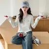 Top de Manga Larga con Bloques de Color Estilo Coreano para Niñas, Falso Dos Piezas, Cuello en V, para Niños Mayores, Nuevo Otoño Casual, Suéter de Patchwork de Moda