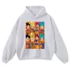 Sudadera con capucha y estampado de cómic desgastado, sudadera urbana oversized estilo retro americano en negro lavado con hombros caídos