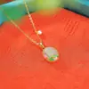 Yuebao Jewelry Plata de Ley S925 Esmalte Jade Hetian Jade de Agua Clara Colgante Forma de Huevo Tulipán Estilo Nacional Suave Cadena para Clavícula