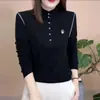 Camiseta Básica De Rong 2025 Nuevo Otoño De Rong Conjunto de Mamá Cuello Medio Alto Manga Larga Empalmada Camiseta de Mujer
