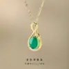 Colar Yinbei Estilo Chinês Novo Calcedônia Verde Natural Prata S925 Joia Feminina Corrente de Clavícula Nobre e Elegante Presente para Mãe