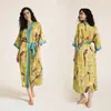 Pijama de Cetim Estampado Yao Ting para Mulheres, Verão Plus Size, Luxo Leve, Mangas Três Quartos, Camisola Longa Fresca, Roupa de Dormir Feminina Transfronteiriça