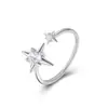 Anillo de Plata con Estrella de Cuatro Puntas Estilo Coreano para Mujer, Estilo Ins, Dulce, Moderno, Versátil, Apilable, Anillo Abierto Ajustable