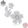 Evelor - Anillo abierto original de flor de cerezo en plata de ley s925, chapado en platino, sencillo y hermoso, joyería para mujer