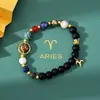 Item Popular Transfronteiriço: Pulseira Oito Planetas e Doze Constelações, Pulseira de Pedra Natural Pedra Manchada Azul Preta Atacado