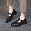 Nuevos Zapatos Planos de Piel de Vaca Lavada Estilo Británico Punta Redonda Hebilla Ajustable Piel Suave Primavera 2025