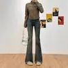 Jeans Retro Micro-lar estilo Americano para Mujer Primavera y Otoño Nuevo Hermana Gorda mm Forma de Pera Cintura Alta Elásticos Slim Pantalones