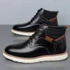 Bestseller de Amazon - Botas de Cuero Retro Casual Estilo Británico para Hombre Tallas Grandes - Botas de Cuero de Caña Alta - 25612