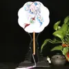 Ventoinha Hanfu em formato de flor, ventoinha feminina para dança antiga, pequena ventoinha redonda, ventoinha de rede vermelha com cabo longo DIY, suprimento para barraca de discoteca