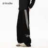 Calça de moletom esportiva listrada estilo americano para homens, nova tendência de rua, modelagem solta, reta, perna larga, versátil, casual, calça longa