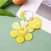 Pingente Chaveiro Girassol Colorido Degradê com Glitter Fino, Pingente Acrílico de Flor Coração com Rosto Sorridente Amarelo, Pequeno Presente