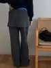 Shi Jian ACME Calça Saia Falsa de Duas Peças Feminina Outono Cordão Cintura Alta Perna Larga Emagrecimento Caimento Casual Calças 92079