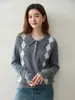 Suéter de malha de cashmere com gola alta, color block e padrão de losangos, estilo coreano, de manga comprida, peça básica da moda para mulheres