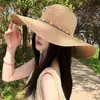Sombrero de paja con ala ancha y tiras para mujer, estilo coreano, transpirable, para verano, playa, vacaciones, pescador