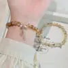 Pulseira com Pingente de Cristal Amarelo Torre e Laço de Franja para Mulheres, Exquisita, Doce, de Nicho, Estilo Levemente Luxuoso, Pulseira com Fio Elástico