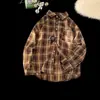 Camisa a cuadros retro estilo Hong Kong chico literario estilo primavera y otoño tacto de alta gama camisa de manga larga marca de moda chaqueta cárdigan estilo japonés