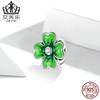 Pulsera transfronteriza de plata de ley s925 con cuentas de trébol de cuatro hojas de la suerte, accesorios de joyería con cuentas de plantas y gotas de aceite verde