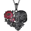 Collar Personalizado de Calavera Flor Corazón para Pareja Estilo Europeo y Americano con Colgante de Rosa Hueca Incrustado de Diamante, Cadena para Clavícula Regalo para Mujer