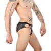 Calzoncillos de ropa interior sexy para hombre europeos y americanos con espalda descubierta, decoración de anillo metálico, ropa interior de imitación de cuero, venta al contado, una generación de cabello