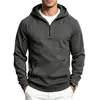 Sudadera con capucha de otoño/invierno para hombre, de color liso, con media cremallera y manga larga, diseño casual con bolsillo tipo canguro, de importación europea y americana.