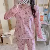 Ropa de Verano Estampada de Dibujos Animados Ropa de Aire Acondicionado Menos Pijamas para Mujer Traje de Manga Larga de Seda de Leche para Primavera y Otoño Ropa Casual para el Hogar