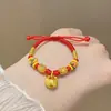 Pulsera de Hilo Rojo con Amuleto de la Suerte Pequeño de Oro Puro 999, Tejida a Mano con la Palabra '' y Cierre de Seguridad, Venta al por Mayor para Fuentes de Transmisión en Vivo