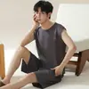 Conjunto de Pijama de Chaleco para Hombre de Verano, Conjunto de Dos Piezas de Chaleco sin Mangas de Cuello Redondo para Joven con Shorts, Ropa de Casa, Estilo Delgado de Verano