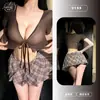 Lingerie Divertida com Tema Laranja Uniforme JK Xadrez Sexy Pijama Puro Desejo Provocante para Seios Pequenos Conjunto Campus Qqny para Mulheres 9133